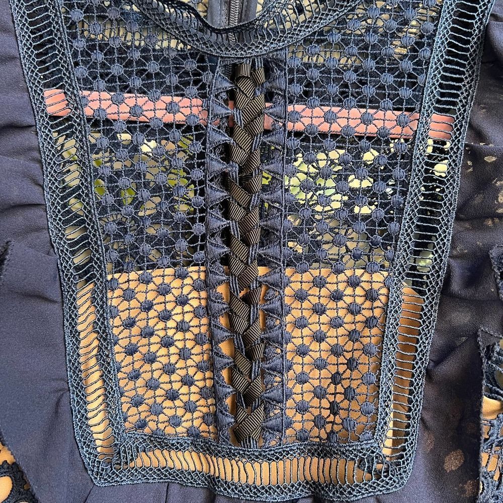 Self-Portrait Navy Floral Crochet Mini Dress with Black Waist Detail - Picture 12 of 14